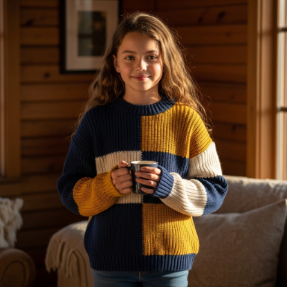 Arctic Cozy: Çocuklar İçin Renk Bloklu Selanik Örgü Triko Kazak